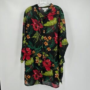 Susan Graver Style Womens Tropical Dark Floral Tunic Top Size 1X Moody Resort